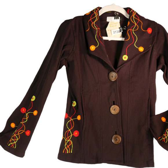 Royal Collection Cardigan Women Small Brown Embroidered Sweater Jacket NWOT - Picture 3 of 7